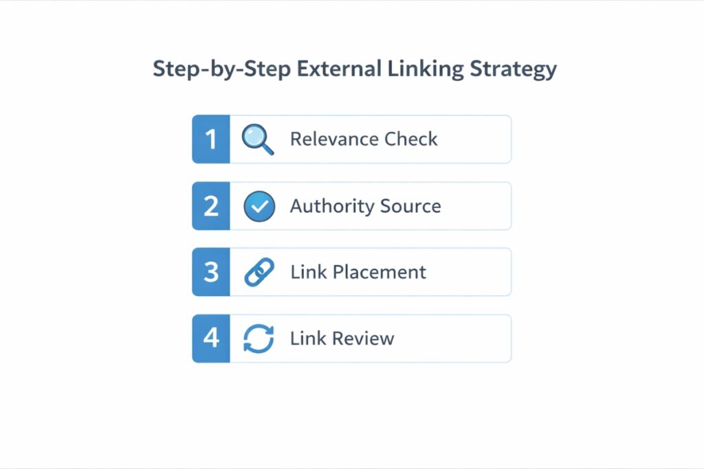 Step-by-step workflow checklist for external linking strategy