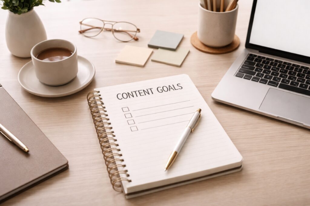 The content planning workspace focused on defining monetization goals before writing blog posts.