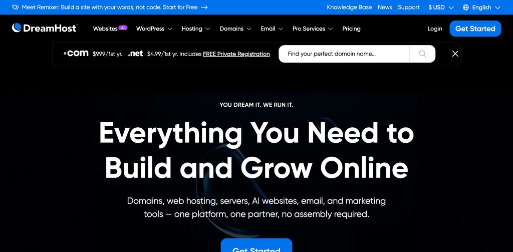DreamHost homepage