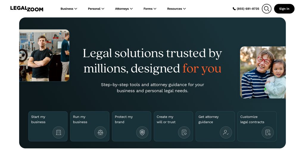 legalzoom homepage