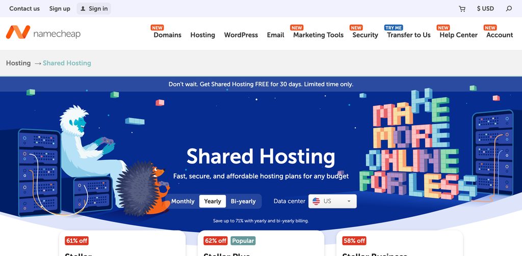 Namecheap homepage